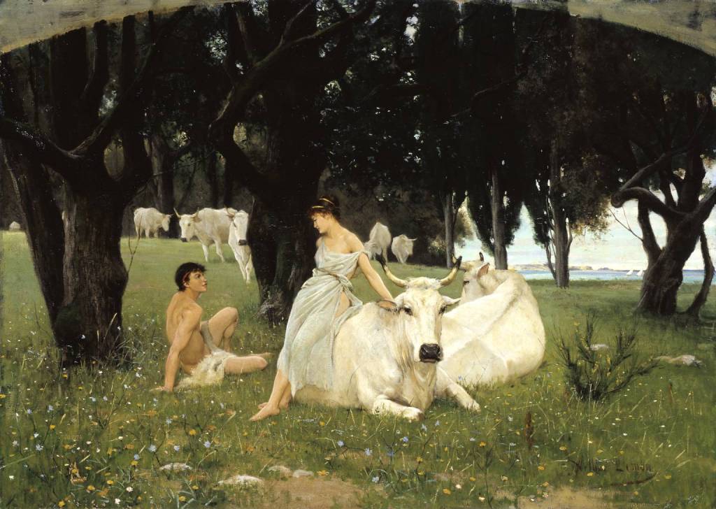 The Wooing of Daphnis exhibited 1881 by Arthur Lemon 1850-1912