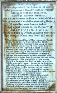 Closeup of Lord Byron's "Epitaph for a Dog," Boatswain's Tomb, Newstead Abbey