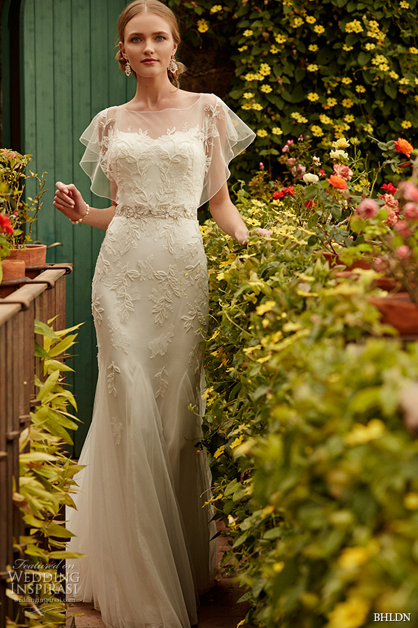 bhldn-spring-2015-bridal-bateau-sheer-neckline-flutter-sleeves-beading-godets-sheath-wedding-dress-bettina