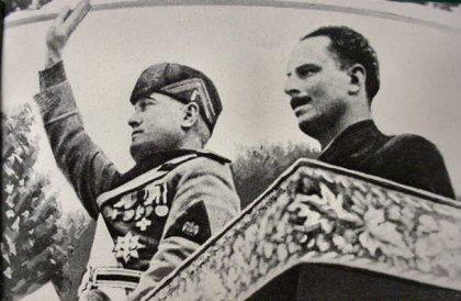 Benito Mussolini (left) with Oswald Mosley during Mosley's visit to Italy in 1936.