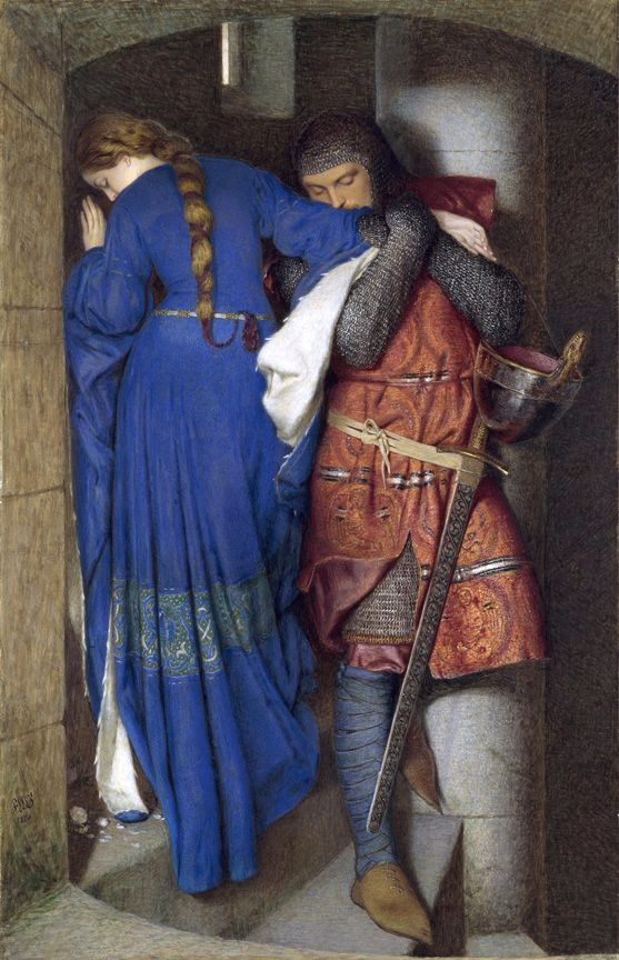 Frederic William Burton, Irish, 1816 - 1900 Hellelil and Hildebrand, the Meeting on the Turret Stairs, 1864 Watercolour and gouache on paper 95.5 x 60.8 cm Signed: lower left: FWB 1864 Bequeathed, Miss Margaret Stokes, 1900 NGI.2358 National Gallery of Ireland