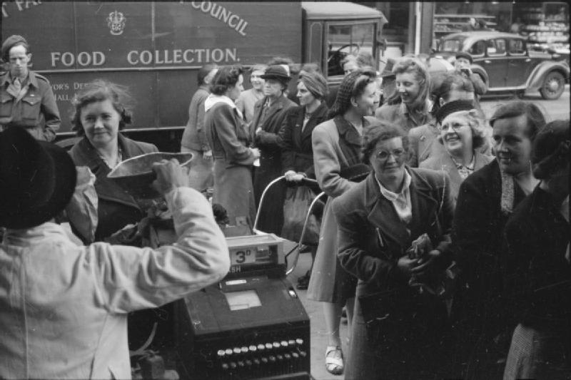 A queue for food in wartime London.